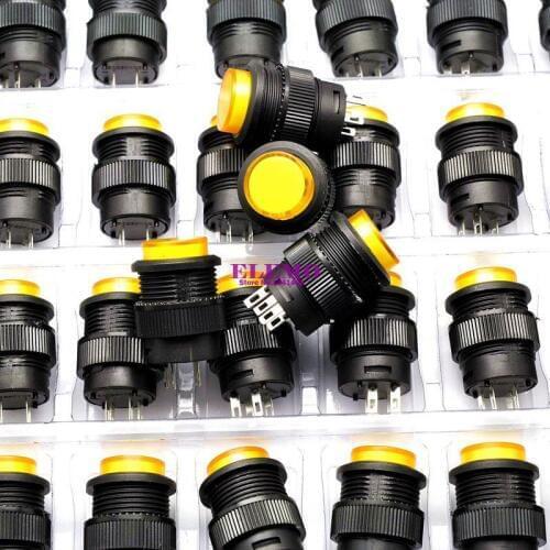10 Pieces 16mm Yellow LED Lamp Illuminated SPST Momentary Push Button Switch AC 250V 3A (R16-503BD)
