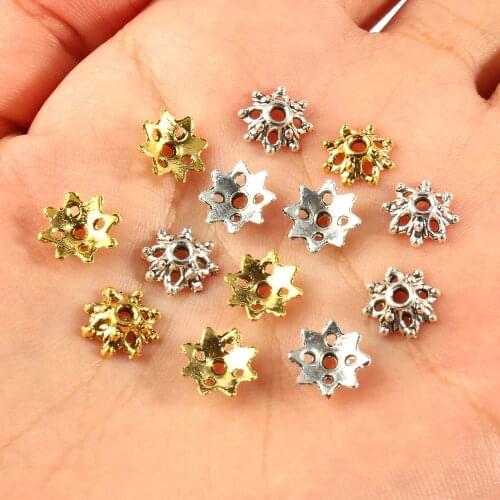 100pcs/lot Tibetan Antique Gold Silver Color Bead End Caps Flower Spacer Bead Caps for Jewelry Making Needlework DIY Accessories