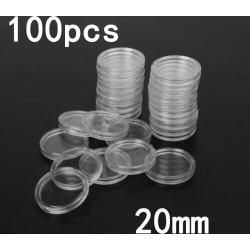 100Pcs Diameter 20mm Plastic Clear Coins Capsule Box Container Storage Case Holder Containers Storage Boxes