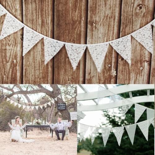 12 Flags 3.2m White Lace Flower Party Wedding Pennant Bunting Banner Decor