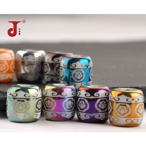 12mm 10pcs/bag Flower Pattern Beads Ceramic Cylindrical Beads Electroplated Process Ball for DIY Bracelet Necklace Accessories