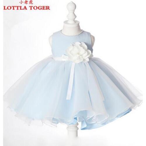 2017 Princess Dress Elegant Light Blue Baby Girl Wedding Dress Girls Lace Tulle Party Birthday Dress Elegant Flower Girl Dress