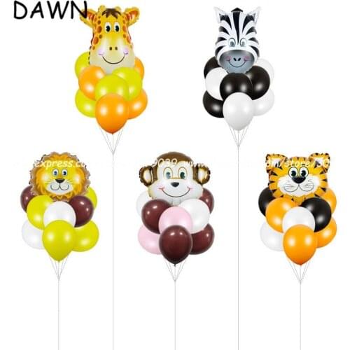9pcs/Lot Bouquet Safari Themed Party Giraffe monkey zebra Tiger birthday party animal Head Foil Balloon Birthday Party Kids Toy