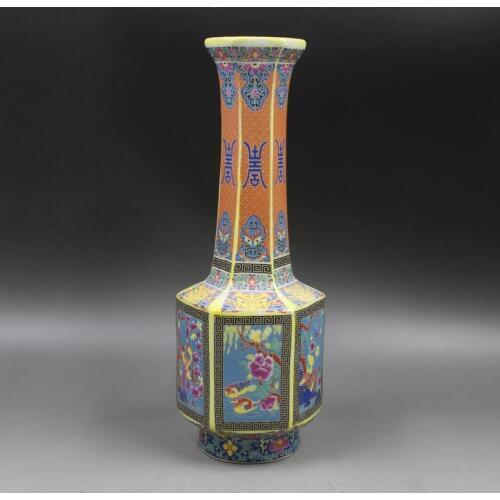 Antique QingDynasty porcelain vase,color flower and bird bottle,hand-painted crafts,Home Decoration /Collection,Free shipping
