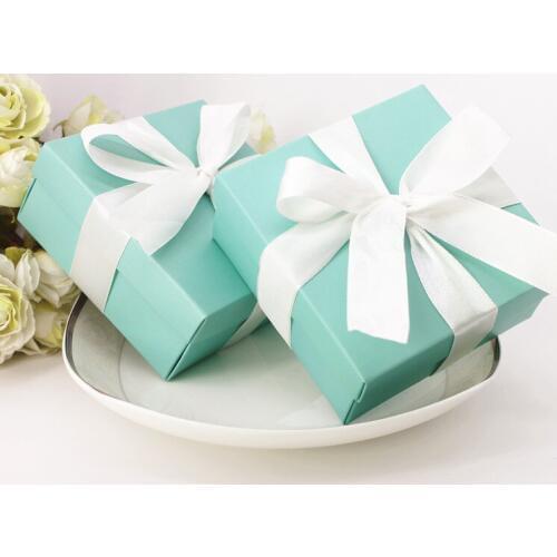 Free Shipping 50X Blue Wedding Candy Box With Ribbon Wedding Favours Gift Box Party Supply