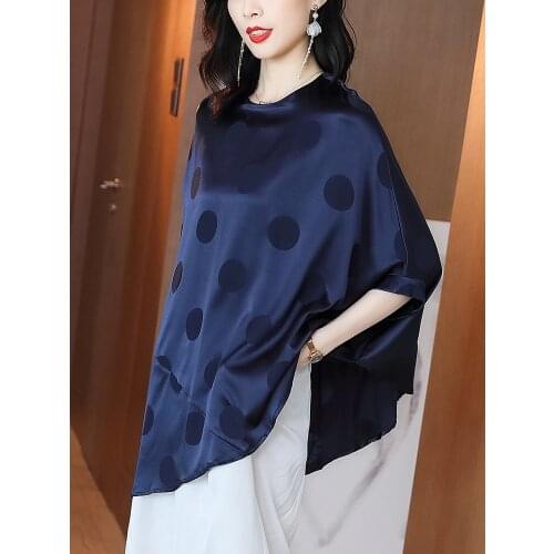 Blouse Women Silk Shirt Summer Spring Luxury Brand shirt polka dot Fashion Collar Silk Shirt Tops