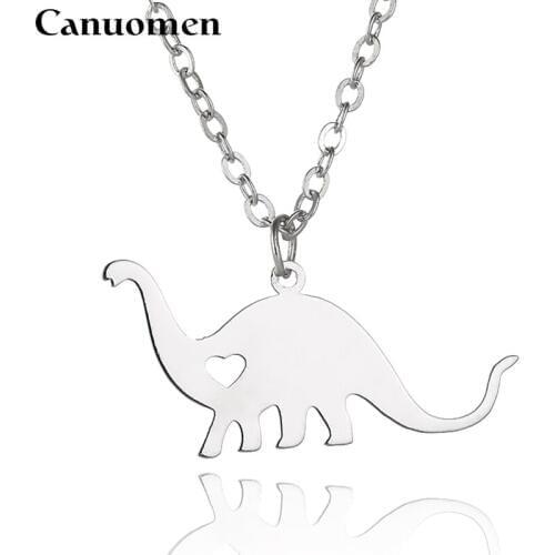 Canuomen Dinosaur Pendant Necklace with Love Heart Stainless Steel Gold color Animals Lover Necklaces Gift Women Charm Jewelry