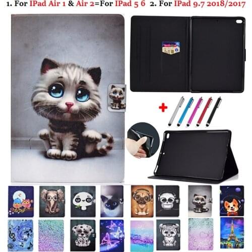 Coque For iPad 6th 5th Generation Case Kawaii Animal PU Leather Cover Funda For iPad 9.7 2017 2018 Case Wallet Shell Air 2 Case