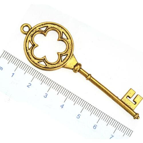 DIY Flower Antique gold keys Large Charms Fashion Craft Accessories For Handmade Necklace Pendant Vintage Nobility Style 5 Pcs