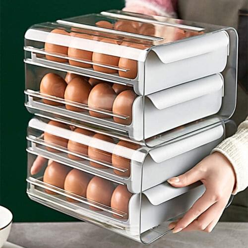 Double-Layer Egg Box Drawer Type Fresh-Keeping Storage Container Plastic Refrigerator Anti-Drop Egg Box Rack Support Stackable