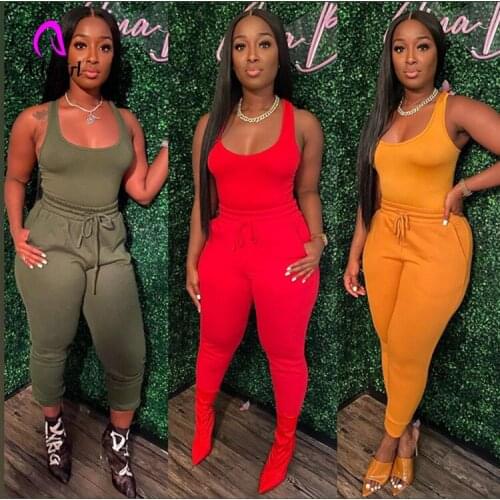 Fitness Women 2 Piece Set Casual Tank Top Sweat Pants Matching Jogger Set 2021 Summer Solid Sporty Workout Activewear Tracksuit