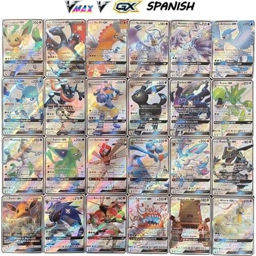 Anime Pokemon Spanish Card 100GX TAG Team Vmax Rainbow Status Holographic Pokemon Trading Card Collection Toy Gift For kids