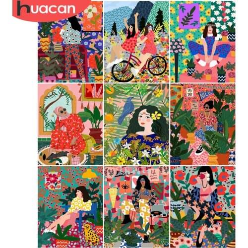 HUACAN DIY Frame Pictures By Number Flower Girl Kits Oil Painting By Number Figure Modern Drawing On Canvas HandPainted Art Gift