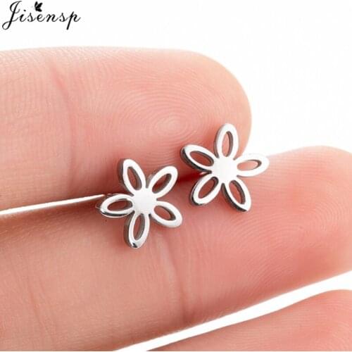Jisensp Romantic Small Flower Stainless Steel Stud Earrings for Girls Gold Earrings Fashion Jewelry Blossom Boucle D'oreille