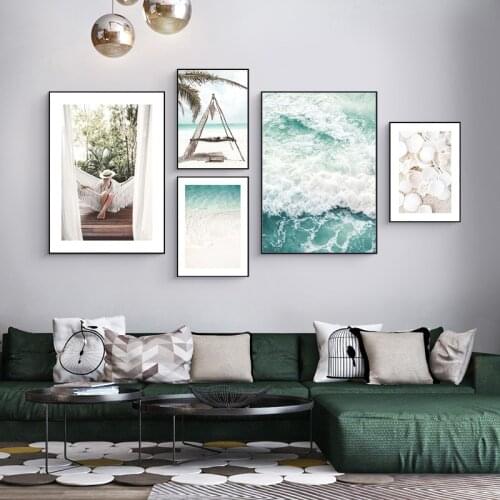 Nordic Modern Beach Seascape Picture Wall Art Home Decor Canvas Painting Scenery Art Posters and Prints for Dormitory Decor