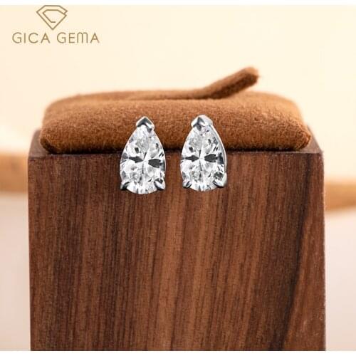 GICA GEMA Classic 100% 925 Sterling Silver Pear Created Moissanite Gemstone Ear Studs White Gold Earrings Fine Jewelry Wholesale