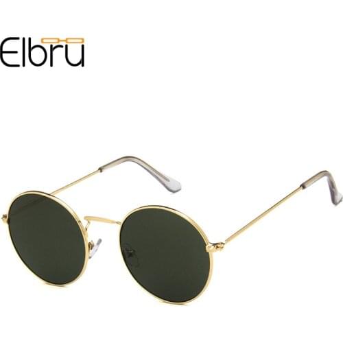 Elbru Retro Classic Sunglasses Metal Glasses Frame Clear Ocean Color Lens Sun Glasses Female Brand Design Round Sunshades Unisex
