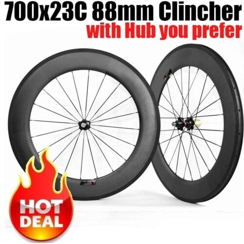 Catazer Racer Road Bicycle 700x23C 88mm Clincher Wheelset Full Carbon Wheels UD Matte, with Basalt Brake Surface 3K/UD Matte