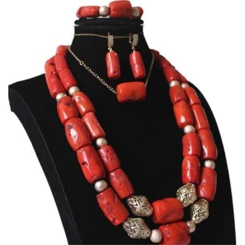 Dudo Big African Jewellery Set 12-20mm Big Coral in The Middle 3 Layers Nigerian Wedding Beads Necklace Jewelry Set 2020