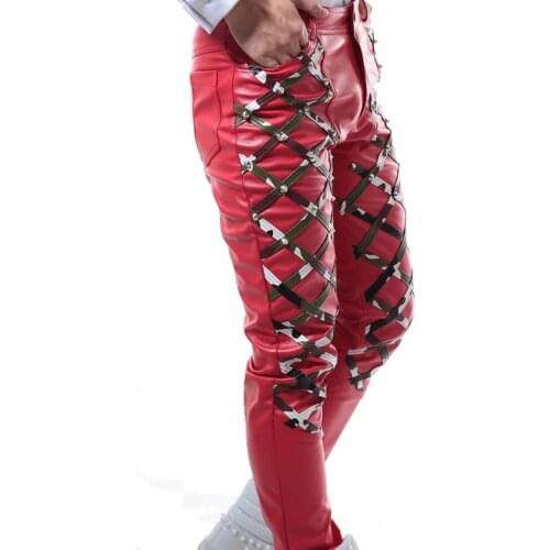 Rock Costume DS Slim Punk Trousers Nightclub Bar DJ Costume Male Singer Alternative Camouflage Rivet Leather Pants