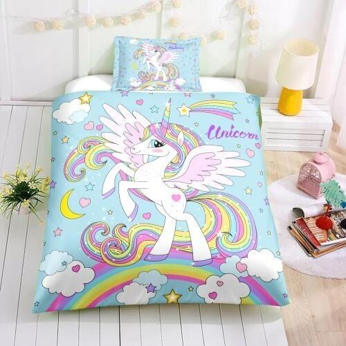 KTLRR Unicorn Series Duvet Cover Sets,Rainbow Unicorn with Wings Duvet Cover with Pillowcases Bedding Set,100% Microfiber