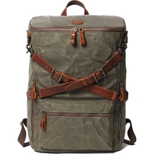 M427 New Anti-Theft Mens Waxed Canvas Backpack Rucksack Laptop Compartment Men Wax Leather Backpacks Travel Vintage Bookbag