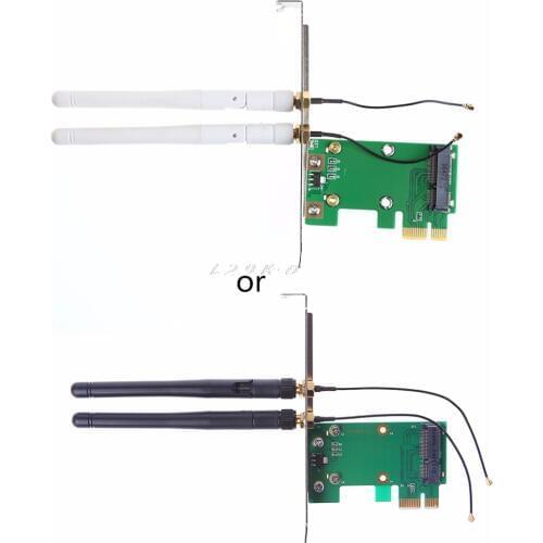 Mini PCI-E to PCI-E 1X Desktop Adapter Convertor with Two Antennas for Wireless Wifi Network Card