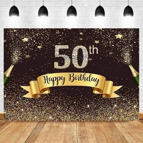 Neoback Happy 50th Birthday Backdrop Gold Glitter Bokeh Shiny Photo Background Diamond Beer Celebrate Banner Backdrops