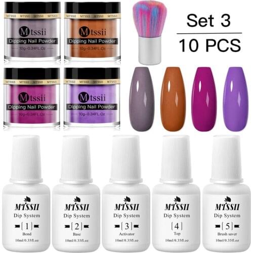 Mtssii Dipping 10PCS Nail Powder Set Series Color Holographics Glittery Chrome Without Lamp Cure Nail Art Decorations Kit