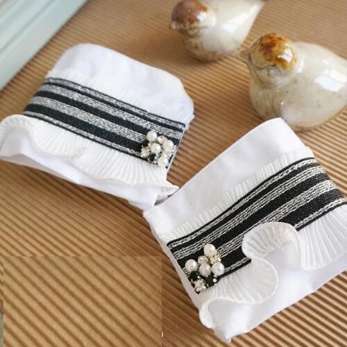 Apparel Warmers Fake Original Handmade False Striped pearl beads ear high collar false horn Original palace wind pleated white