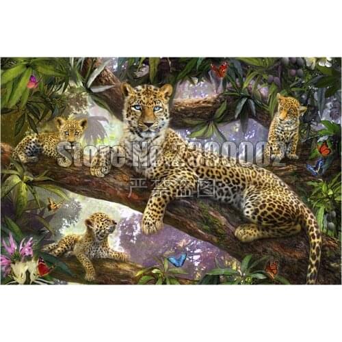 Wall Stickers 5D Diy Diamond Painting Leopard Family 100% Full Drill Home Decoration Cross Stitch Mosaic Embroidery Needlework