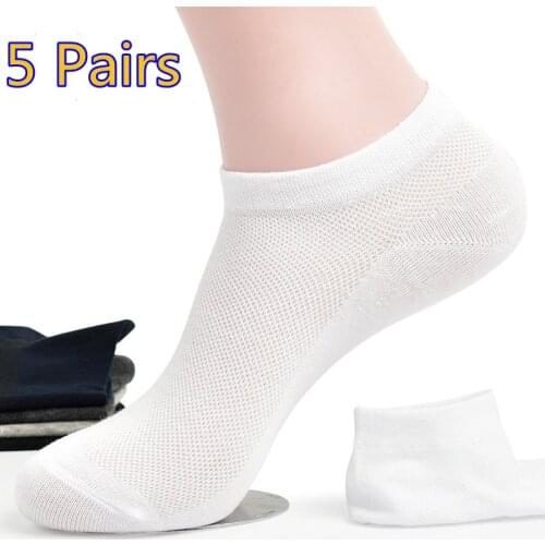 5 Pairs Boat Socks Men Spring And Summer Thin Mesh Man Cotton Socks Black And White Shallow Mouth Socks Low Socks