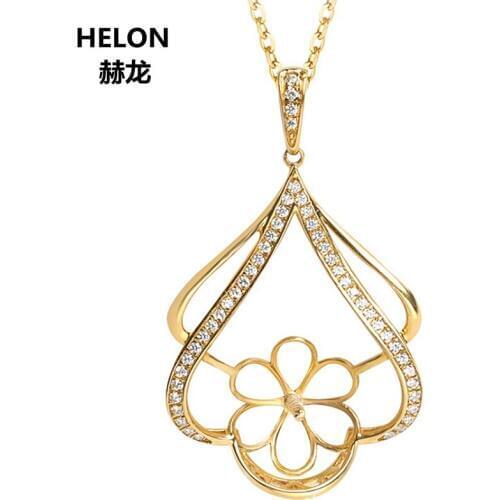 Solid 14k Yellow Gold Women Pendant Accents 0.15ct Natural Diamonds 11-14mm Pearl Semi Mount Pendant Fine Jewelry Setting