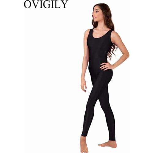 OVIGILY Womens Sleeveless Unitard Nylon One Piece Tank Unitards Catsuit Jumpsuits Rompers Ballet Dancing Yoga Wear For Adults