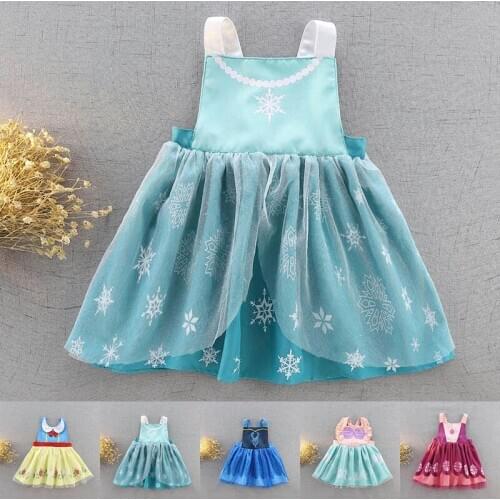 Girls Anna Elsa Sofia Snow White Dress Kids Summer Cotton Smocks Feeding Princess Costume Mickey Children Cosplay Fancy Dress