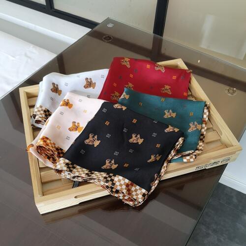 2020 70x70 INS Bear Multipurpose women Silk twill scarf Satin square tie Hairband ladies foulard femme towel bufanda shawl