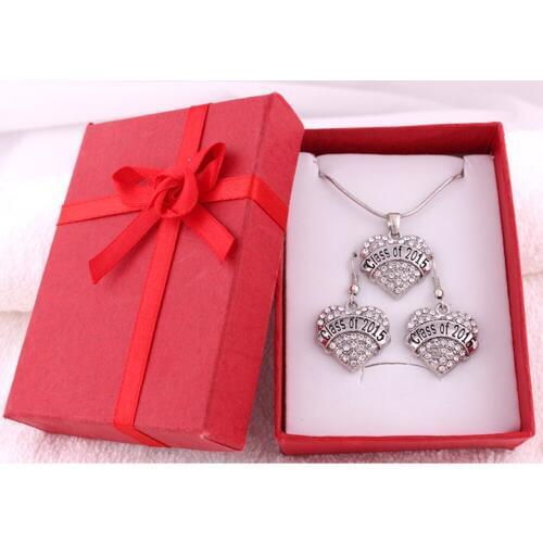 Gift box 5set a lot heart class of 2015 charm pendant necklace earring set jewelry sets