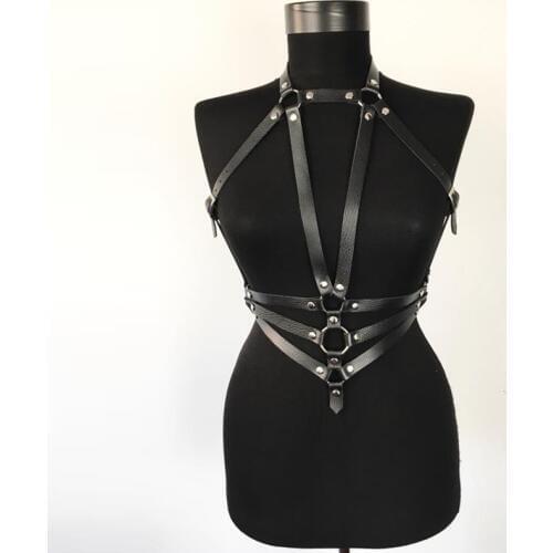 Popular Women Strappy Leather Bondage Harness Punk Stud Sculpting Waist Body Cage Adjustable Buckle Belt Rock Choker Corset