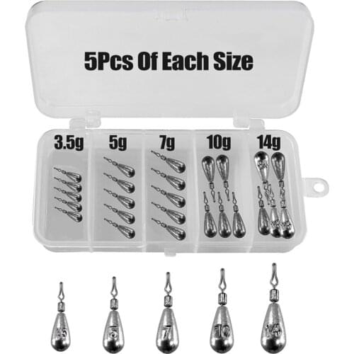 25Pcs/Box Tear Shape Fishing Sinker 3.5g/5g/7g/10g/14g Weight Bullet Drop Shot High Quality Sinking Pesca Fishing Tackles