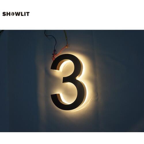 Custom Made Brass Modern Halo Lit House Numbers