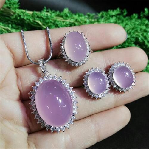 Natural agate Jade inlay genuine ice 925 silver jewelry ring pendant earrings three piece set alive