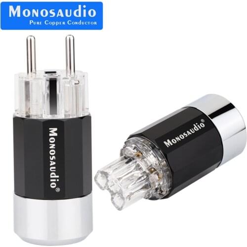 Monosaudio Schuko EU Power Plug E109R/F109R 99.998% Pure Copper Rhodium Plated European Male connector+IEC Female Connector Plug