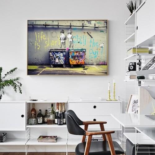 Modern Street Wall Art Canvas Prints Life Is Short Wall Graffiti Art Canvas Paintings On The Wall Pictures For Home Decoration