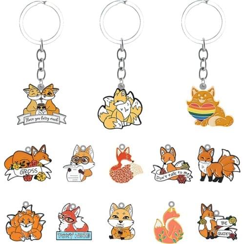 TAFREE Cartoon Fox Cute Epoxy Keychain Backpack School Bag Handbag Resin Pendant Jewelry Keychain