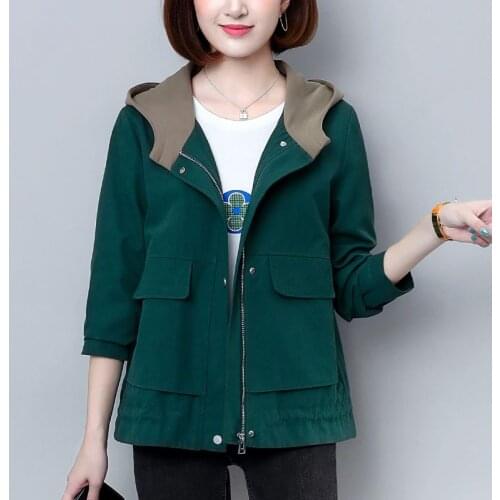 Spring Women Trench Coat New Hooded Short Outerwear Loose Plus Size 4XL With Lining Khaki Female Windbreaker Autumn Thin Coats