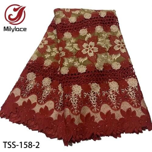 High Quality African Cord Lace Fabric with Stones Guipure Lace Fabric Water Soluble Dry Lace Fabrics for Wedding TSS-158