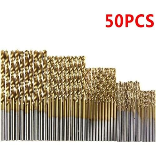 50Pcs HSS Titanium Coated High Speed Steel Twist Drill Bit Set Tool Hand Tools Power Parts Gold 1.0mm/1.5mm/2.0mm/2.5/3.0mm