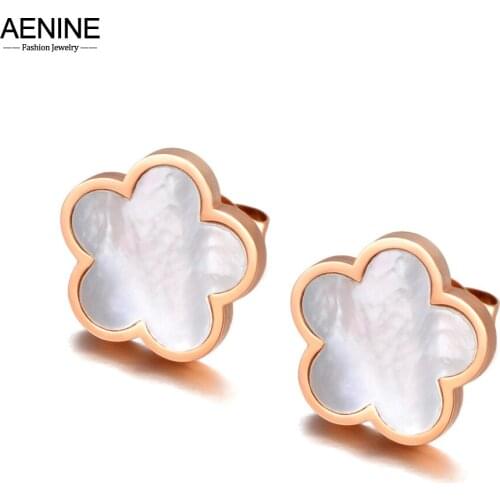 AENINE Trendy Stainless Steel White Shell Plum Flower Bohemia Party Earrings For Women Original Design Earring Jewelry AE20133