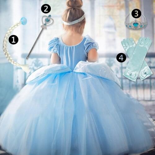 Girl Princess Dress Fancy Cosplay Costume Blue Ball Gown Birthday Party Kids Halloween Costumes Dress Outfits Baby Girl Clothes