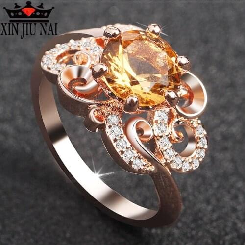 Elegant and gorgeous retro sunflower infinite surround design 18K rose gold champagne gemstone ladies diamond ring women jewelry